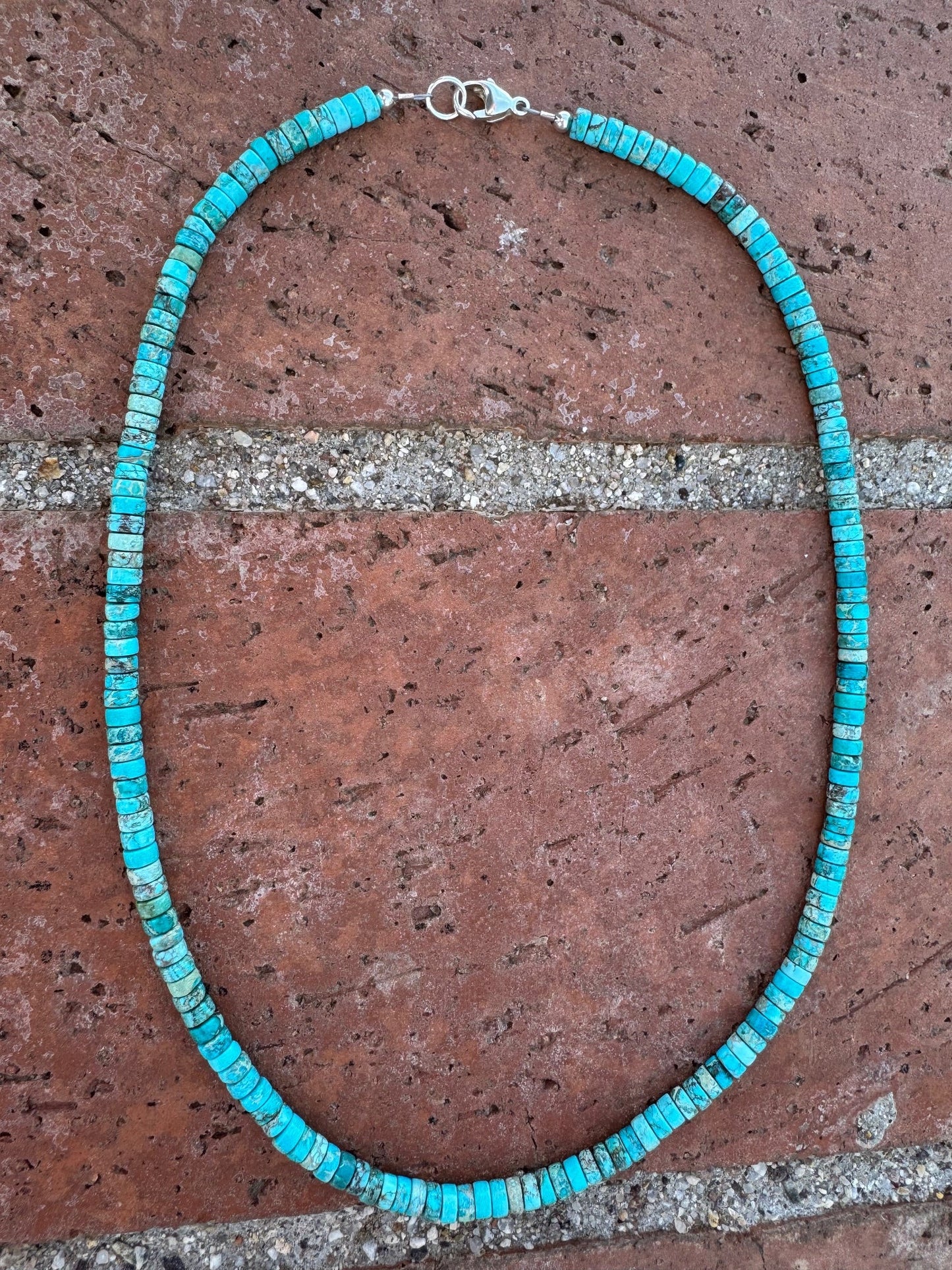 Handcrafted Sterling Silver & Rolled Kingman Turquoise Beaded Necklace 17" -DS