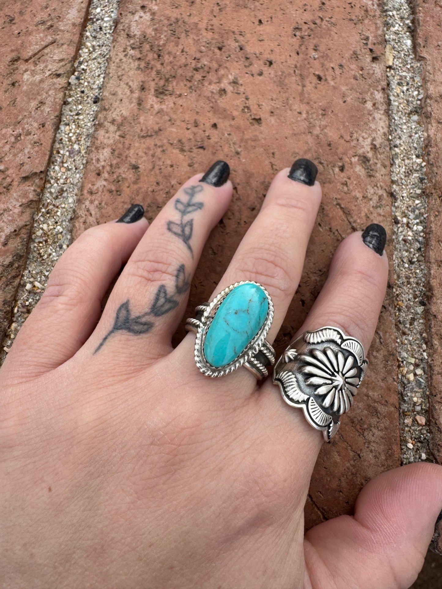 Handcrafted Oval Kingman Turquoise & Sterling Silver Ring size 10.5 -DS