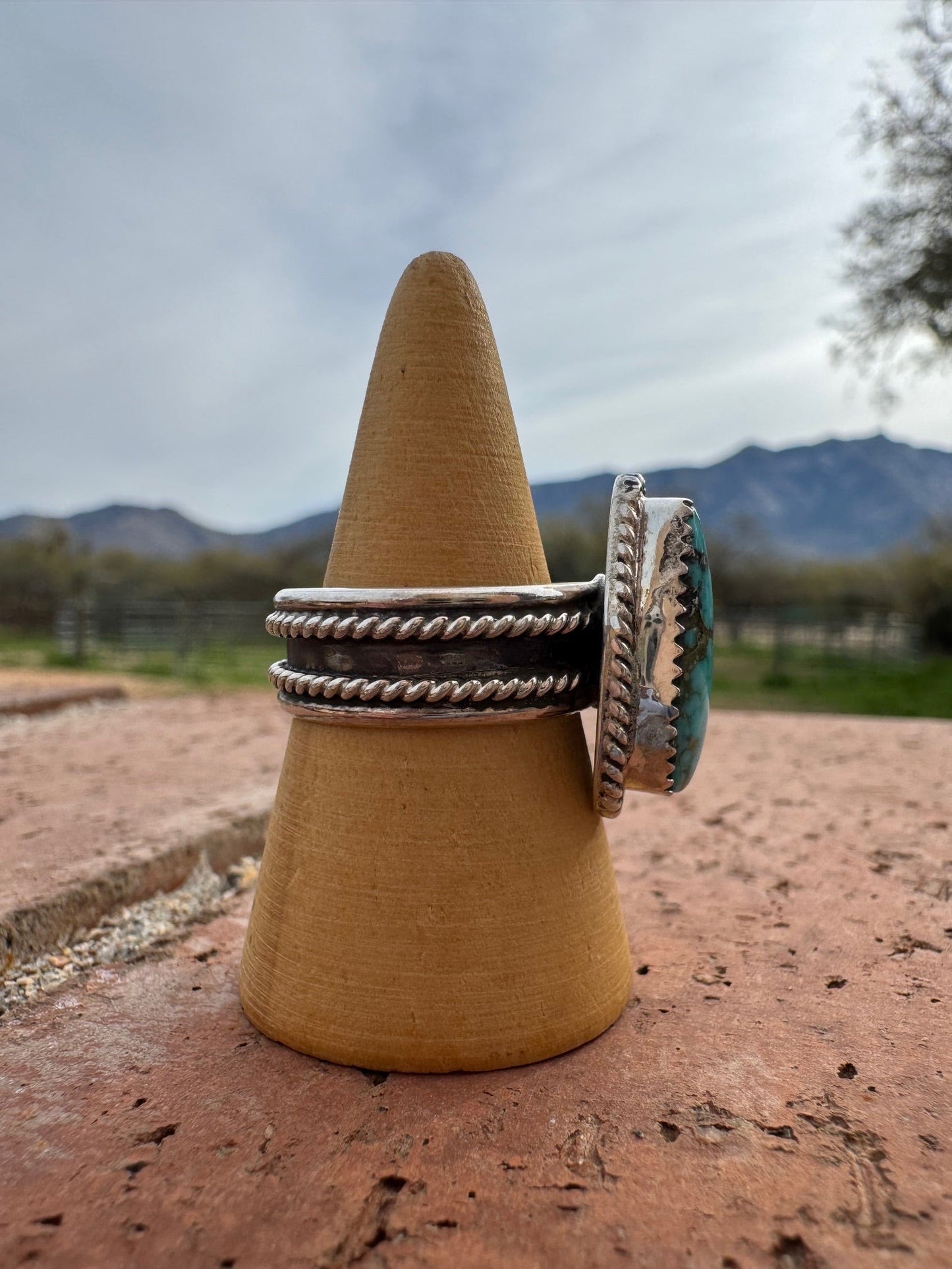 Handcrafted Triangular Kingman Turquoise & Sterling Silver Ring -DS