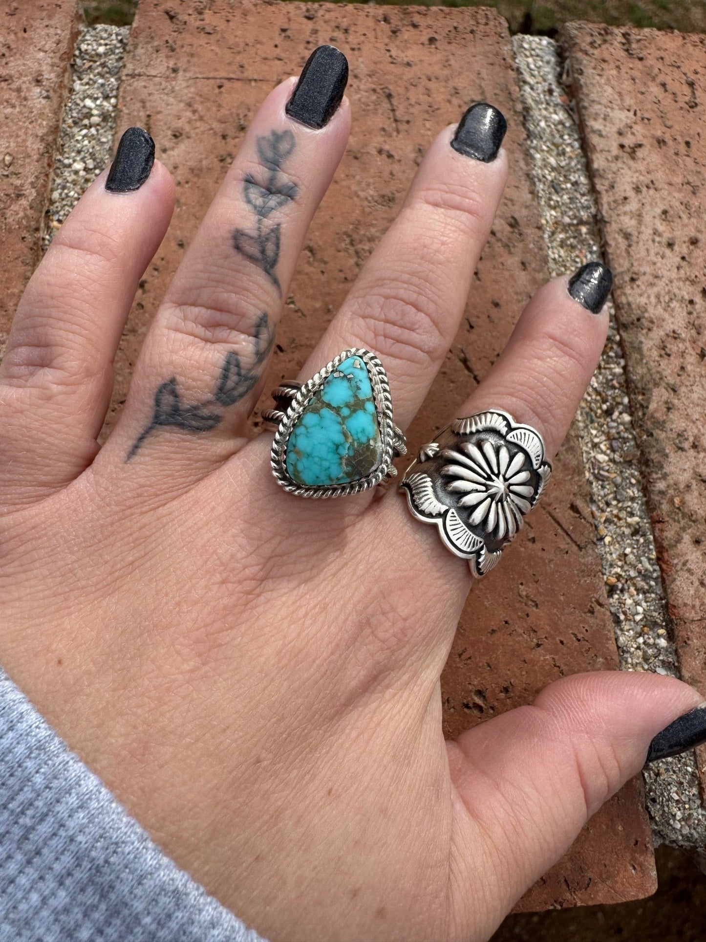 Handcrafted Triangular Kingman Turquoise & Sterling Silver Ring -DS