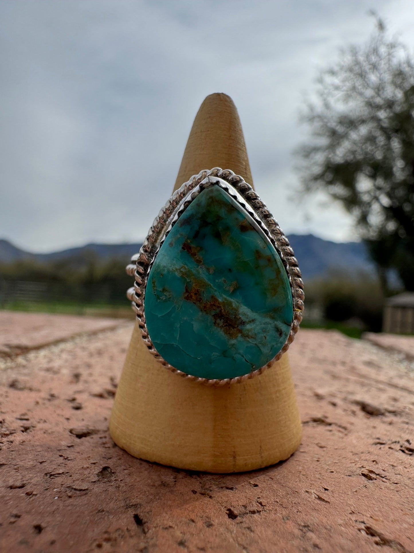 Handcrafted Teardrop Kingman Turquoise & Sterling Silver Ring -DS