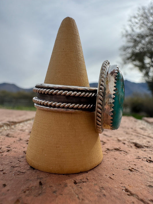 Handcrafted Teardrop Kingman Turquoise & Sterling Silver Ring -DS