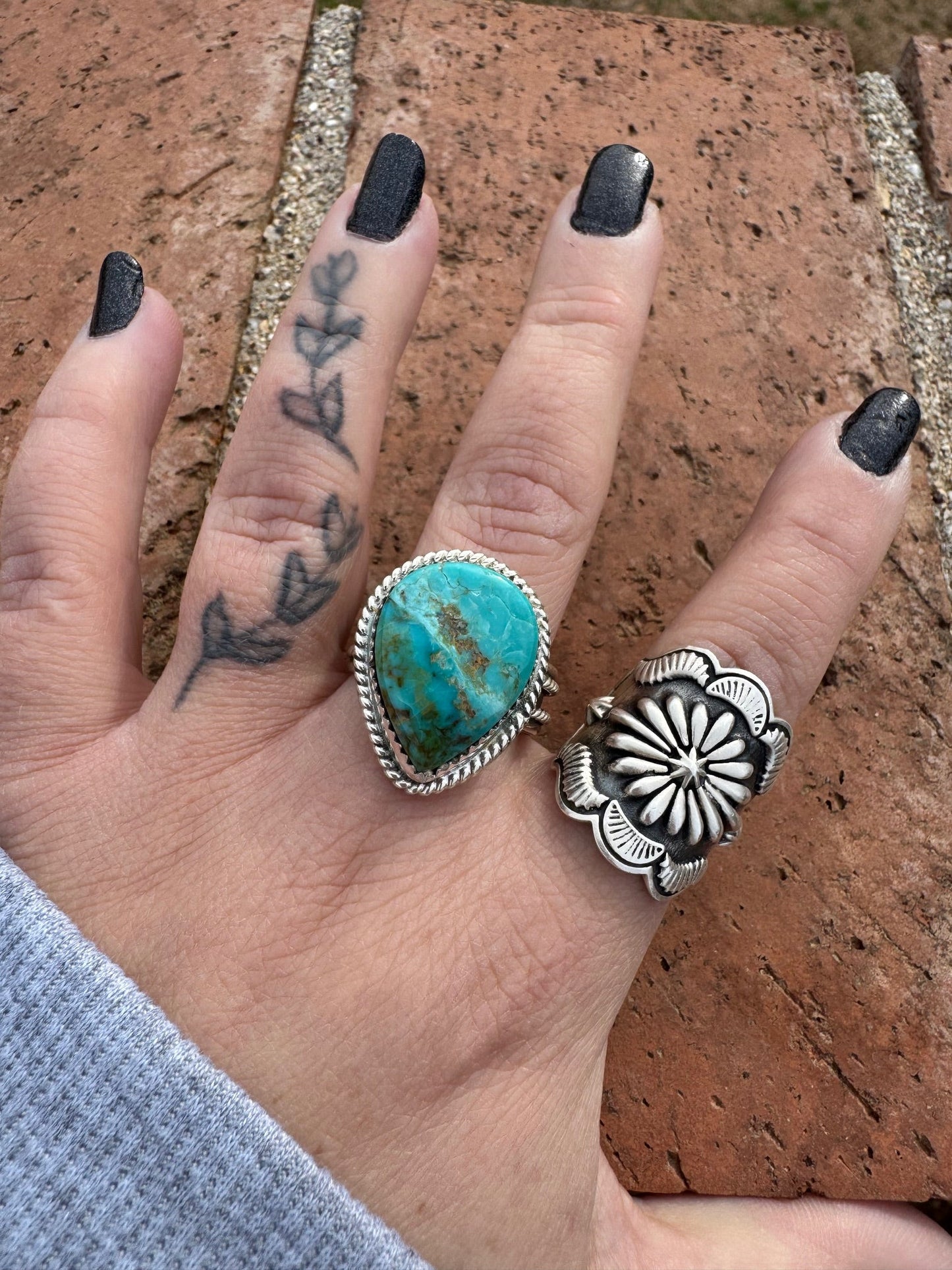 Handcrafted Teardrop Kingman Turquoise & Sterling Silver Ring -DS