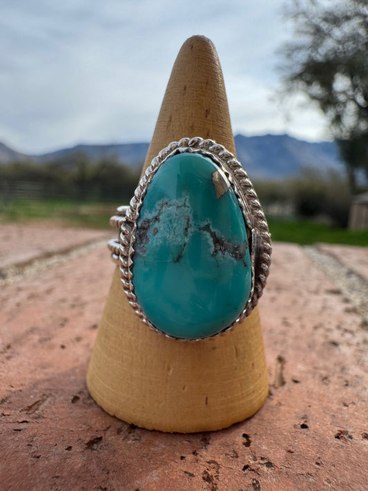 Handcrafted Teardrop Kingman Turquoise & Sterling Silver Ring -DS