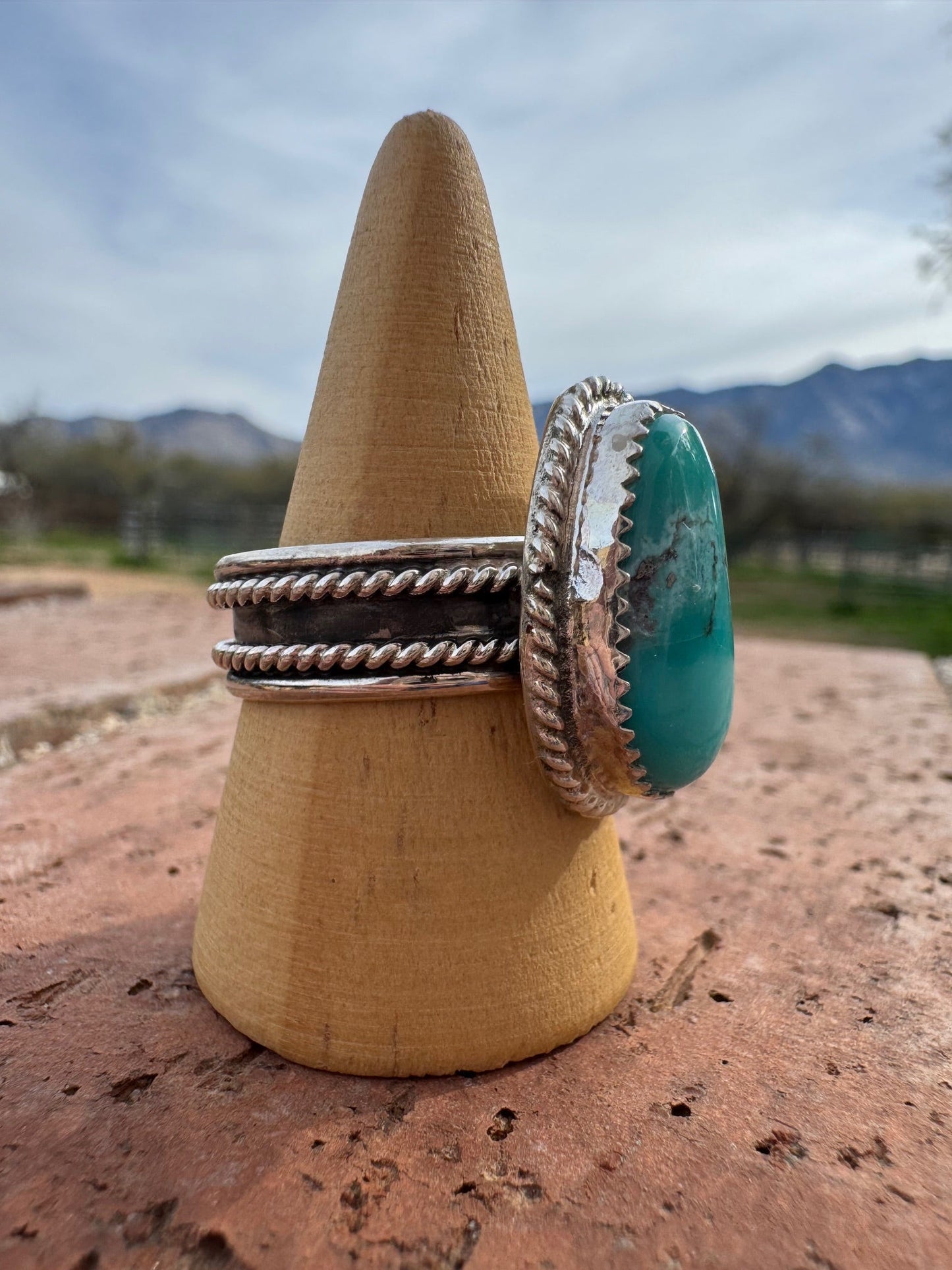 Handcrafted Teardrop Kingman Turquoise & Sterling Silver Ring -DS