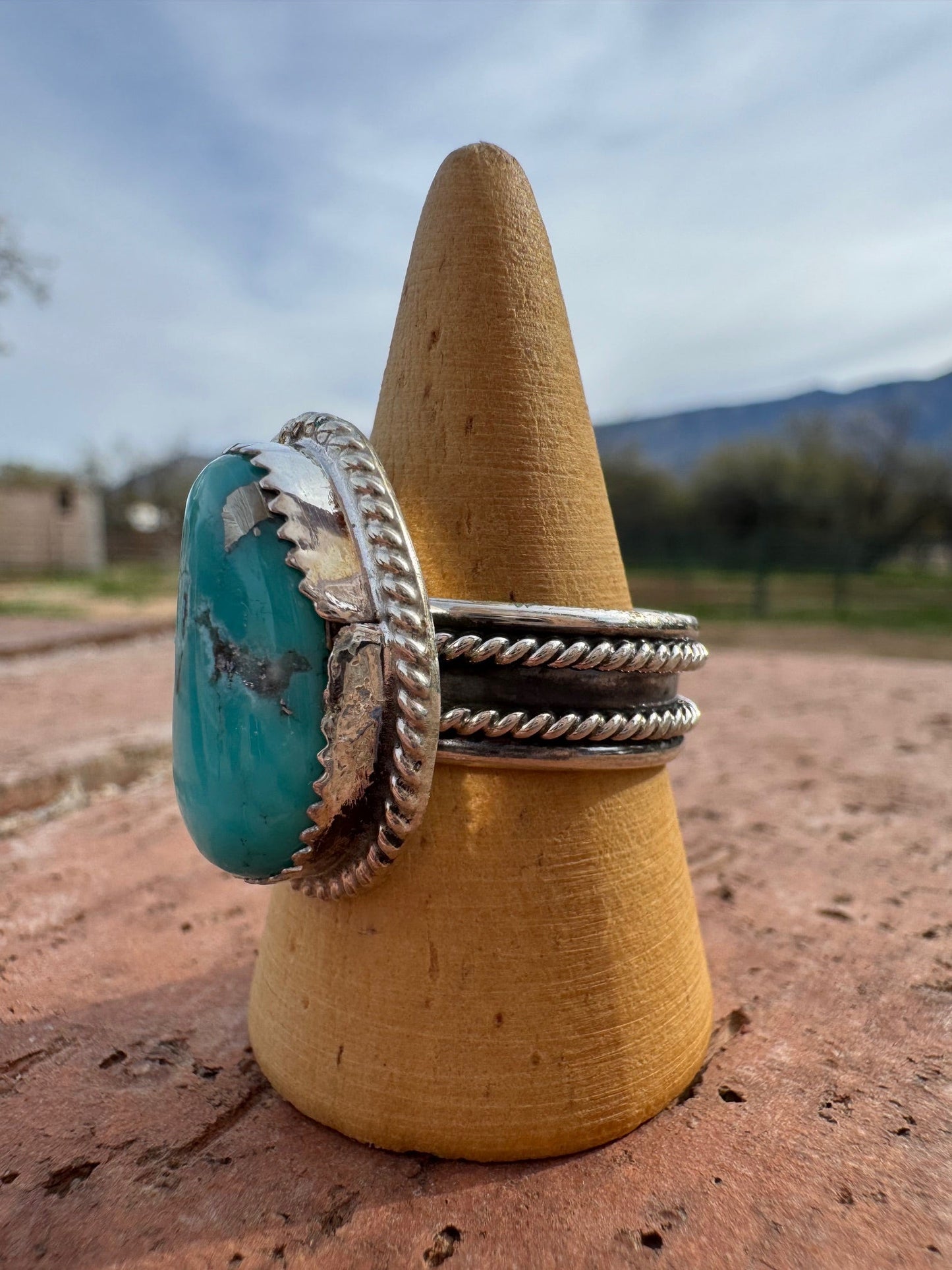 Handcrafted Teardrop Kingman Turquoise & Sterling Silver Ring -DS