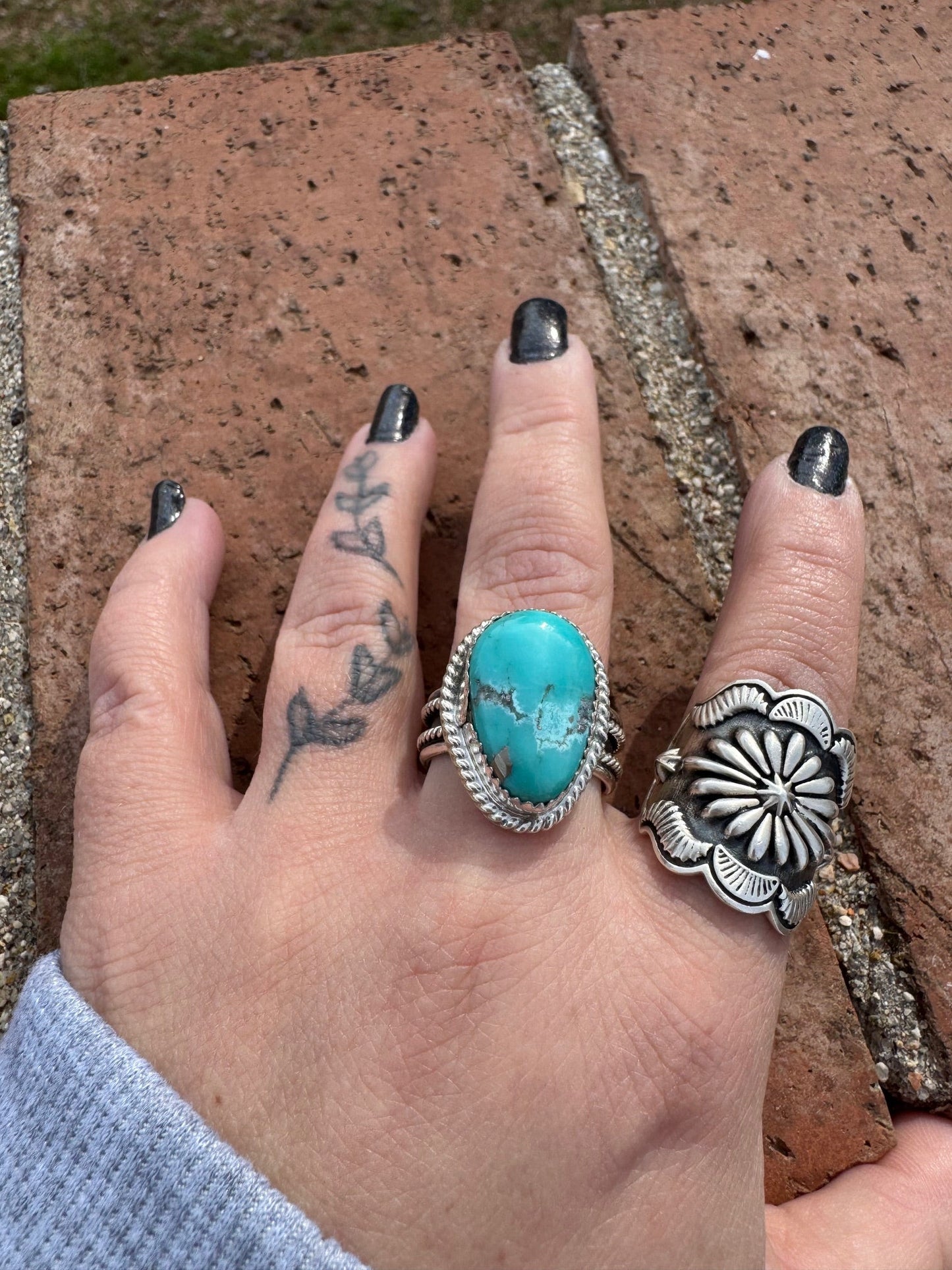 Handcrafted Teardrop Kingman Turquoise & Sterling Silver Ring -DS