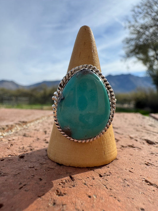 Handcrafted Teardrop Kingman Turquoise & Sterling Silver Ring size 12 -DS