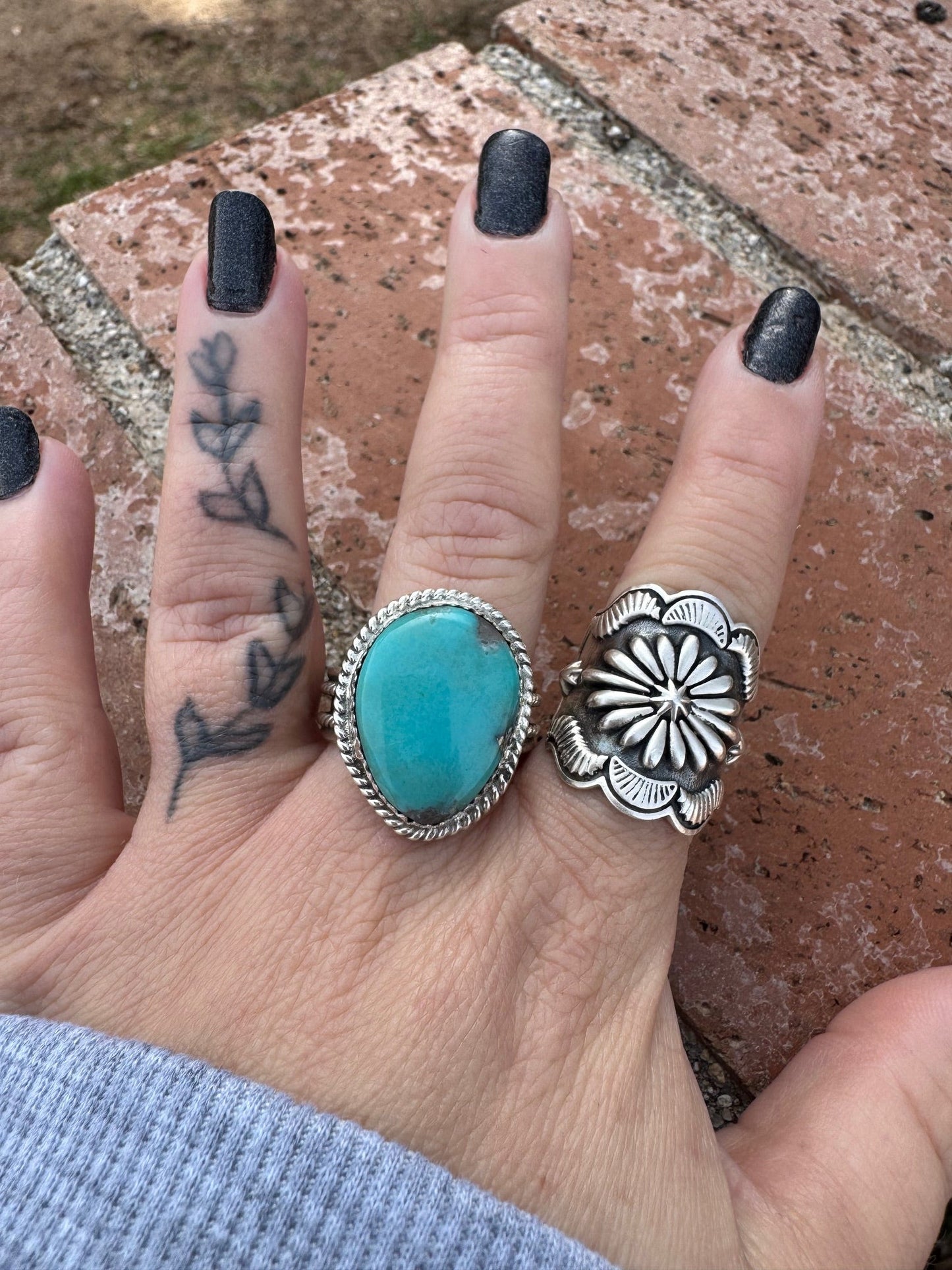 Handcrafted Teardrop Kingman Turquoise & Sterling Silver Ring size 12 -DS