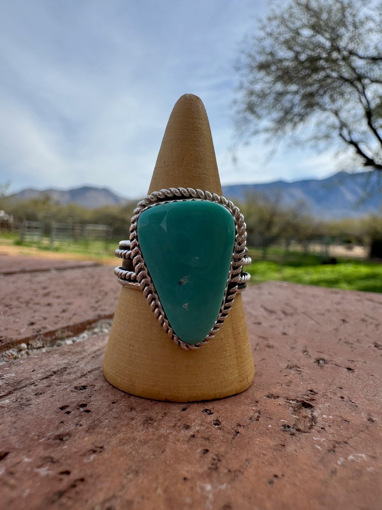 Handcrafted Teardrop Kingman Turquoise & Sterling Silver Ring size 12 -DS