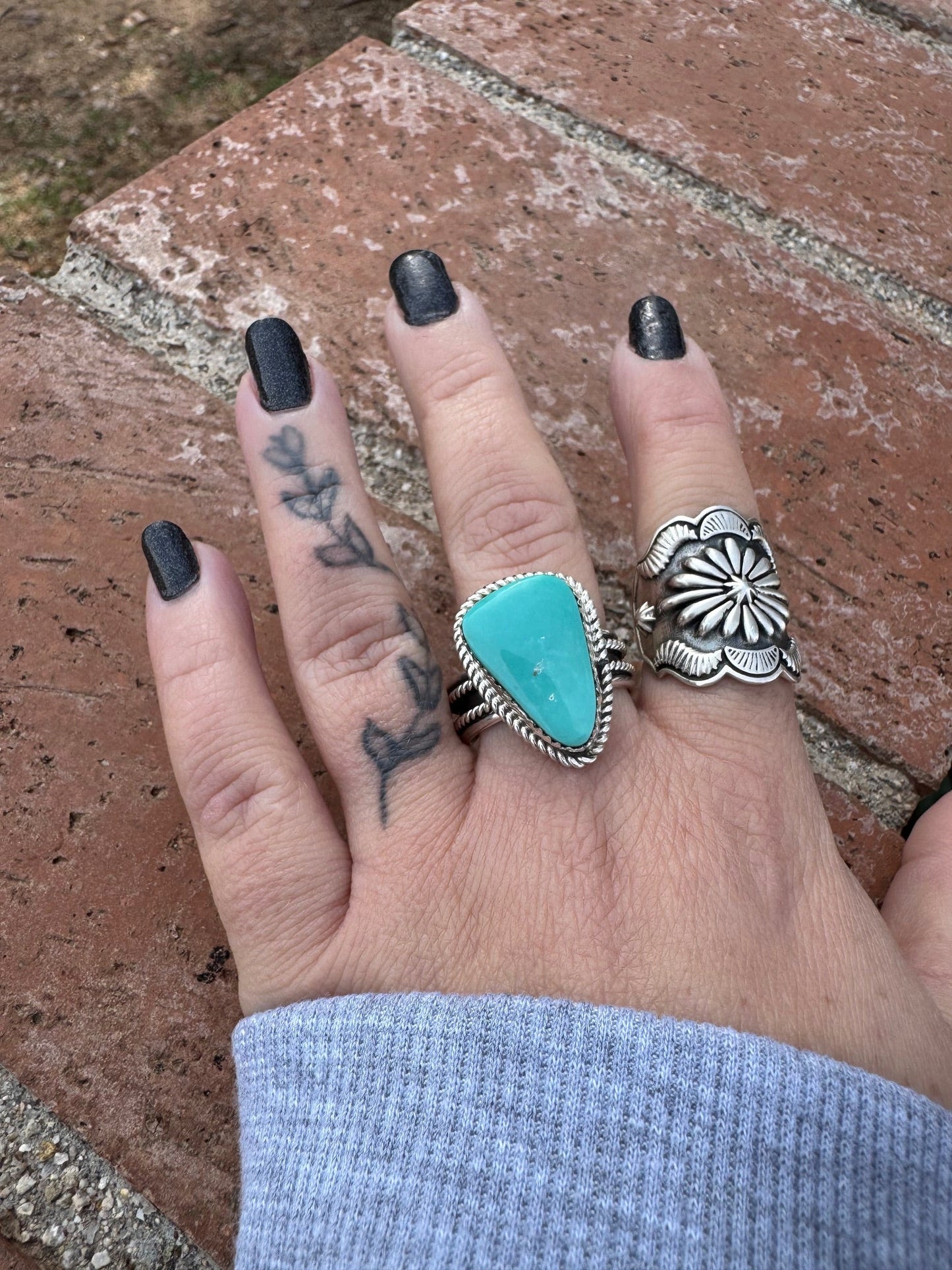 Handcrafted Teardrop Kingman Turquoise & Sterling Silver Ring size 12 -DS