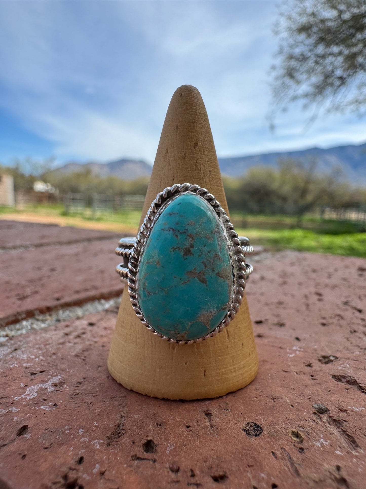 Handcrafted Teardrop Kingman Turquoise & Sterling Silver Ring -DS