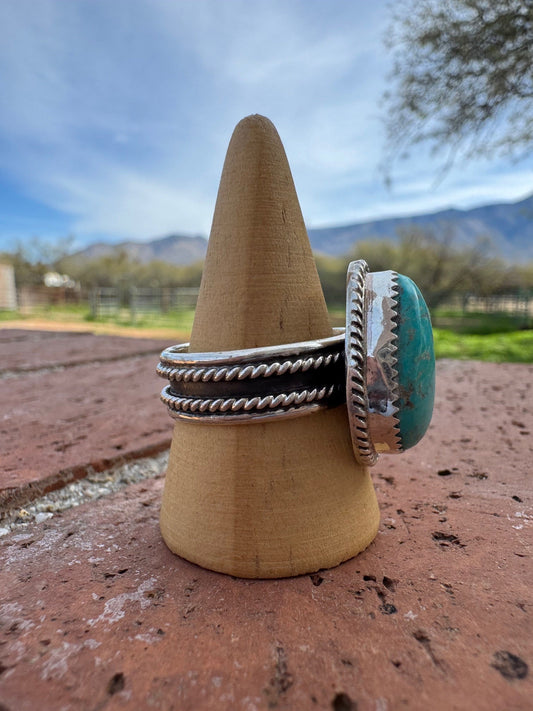Handcrafted Teardrop Kingman Turquoise & Sterling Silver Ring -DS