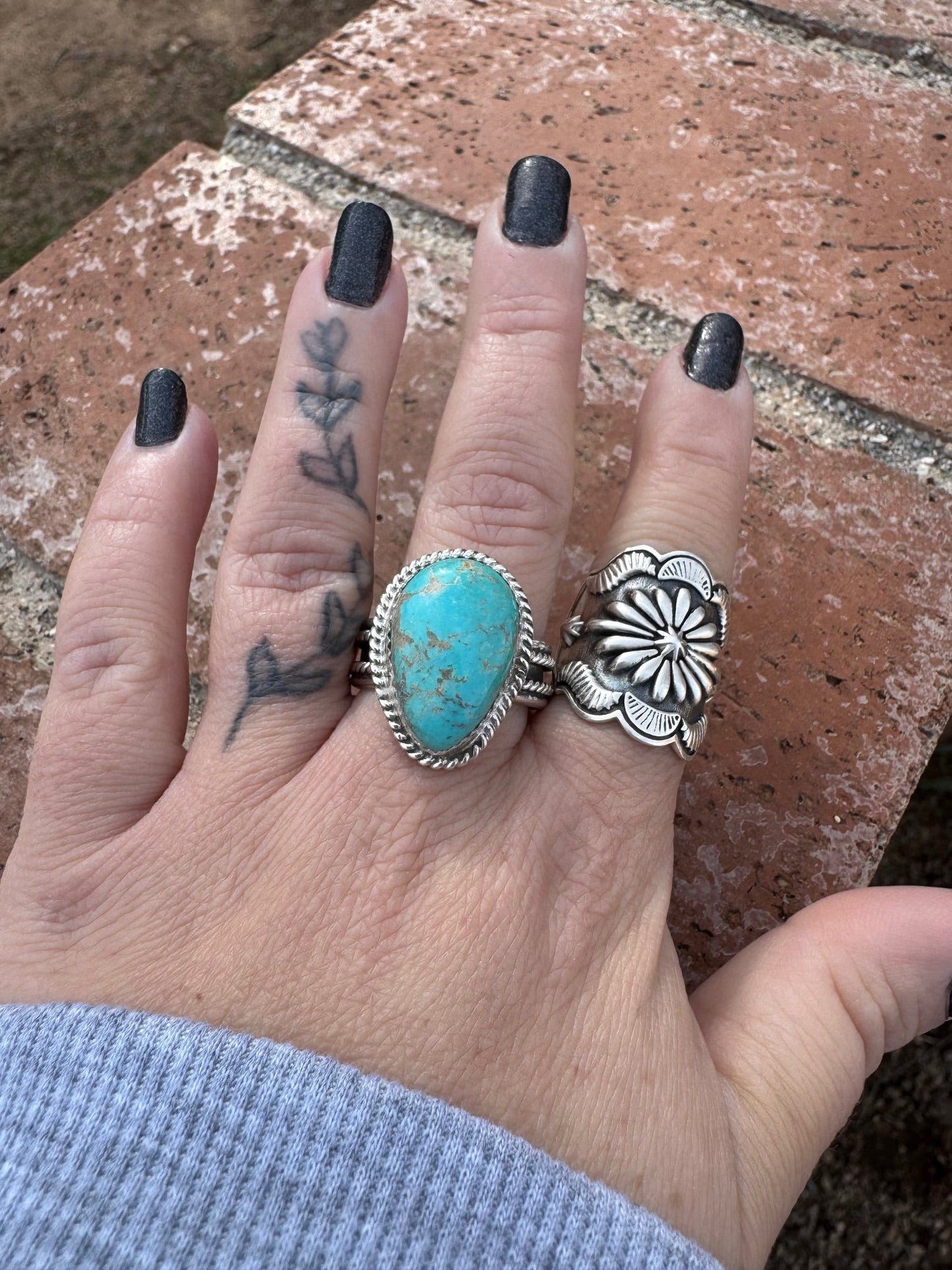 Handcrafted Teardrop Kingman Turquoise & Sterling Silver Ring -DS