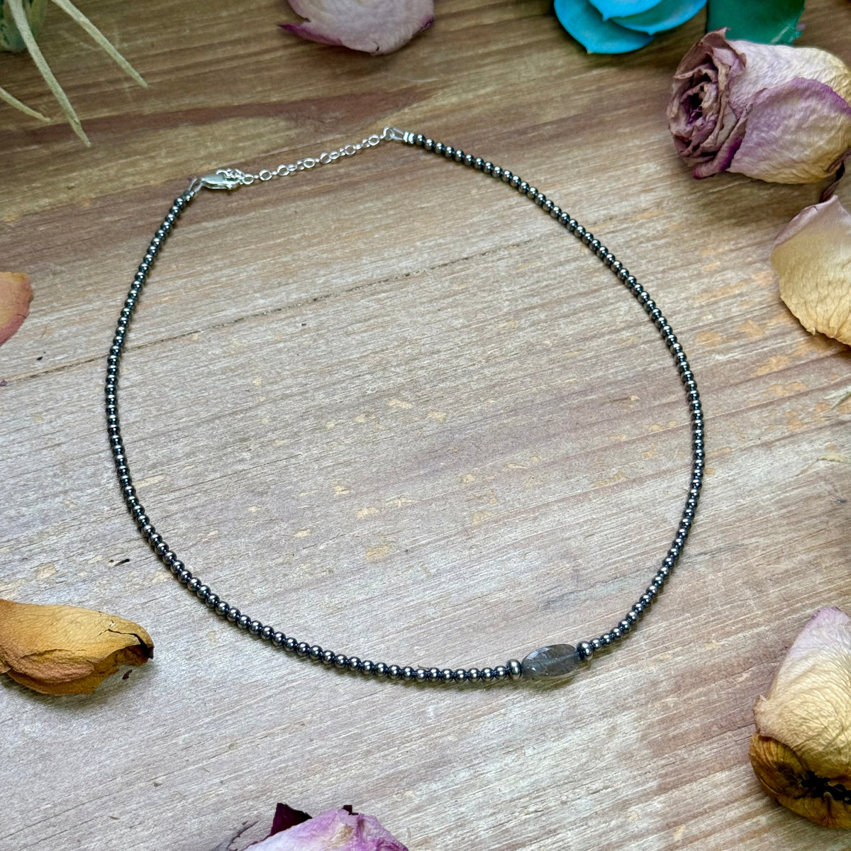 Sterling Silver Pearl & Labradorite Necklace – 16” -DS