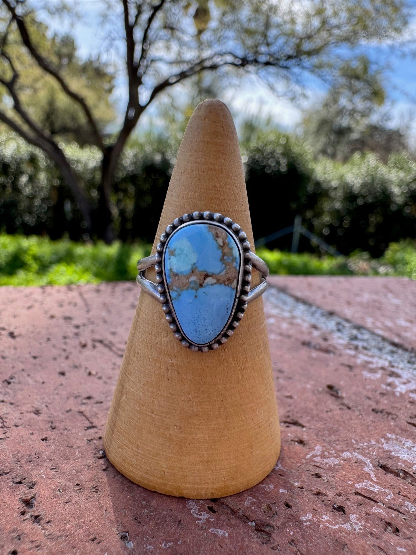 Handcrafted Teardrop Golden Hills Turquoise & Sterling Silver Ring -DS