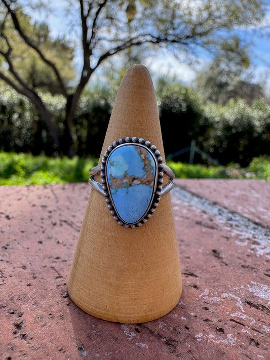 Handcrafted Teardrop Golden Hills Turquoise & Sterling Silver Ring -DS