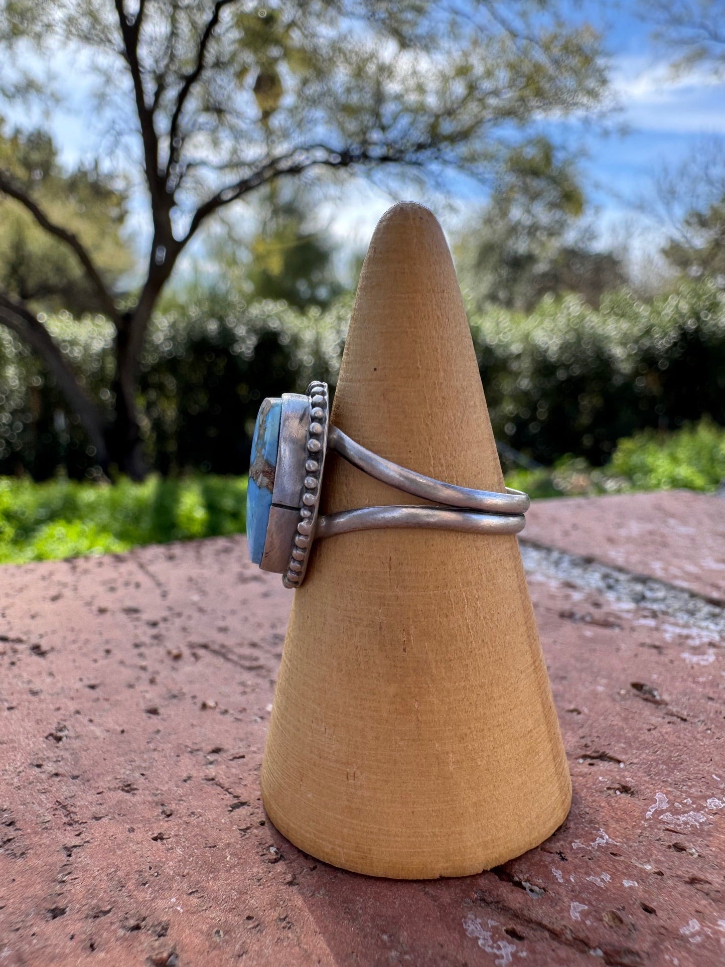 Handcrafted Teardrop Golden Hills Turquoise & Sterling Silver Ring -DS