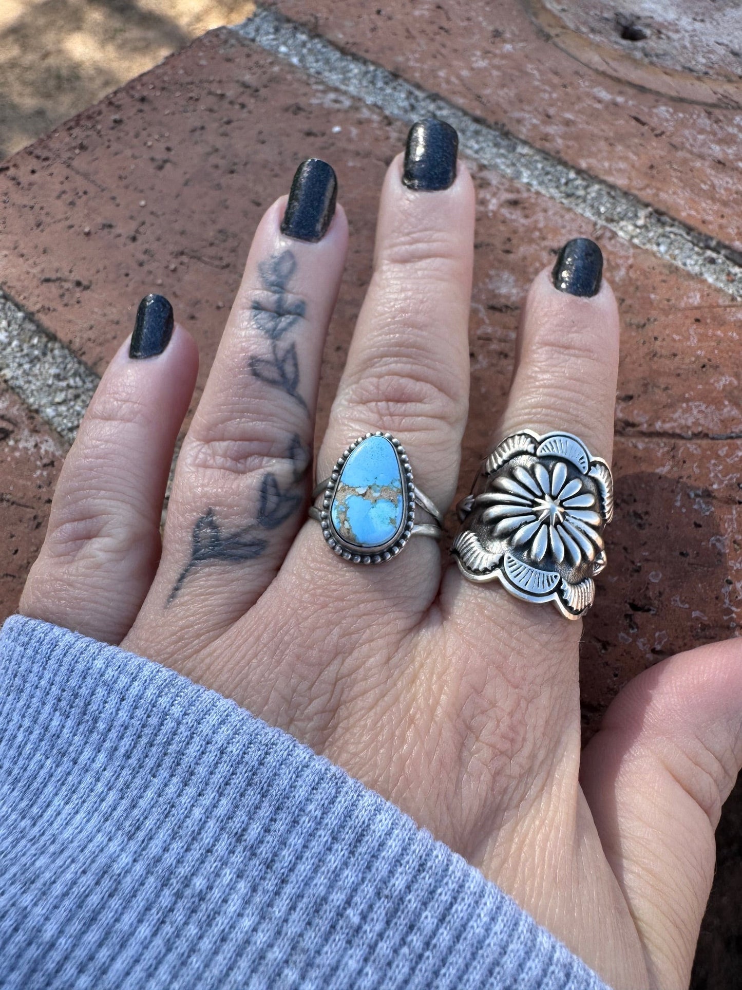 Handcrafted Teardrop Golden Hills Turquoise & Sterling Silver Ring -DS