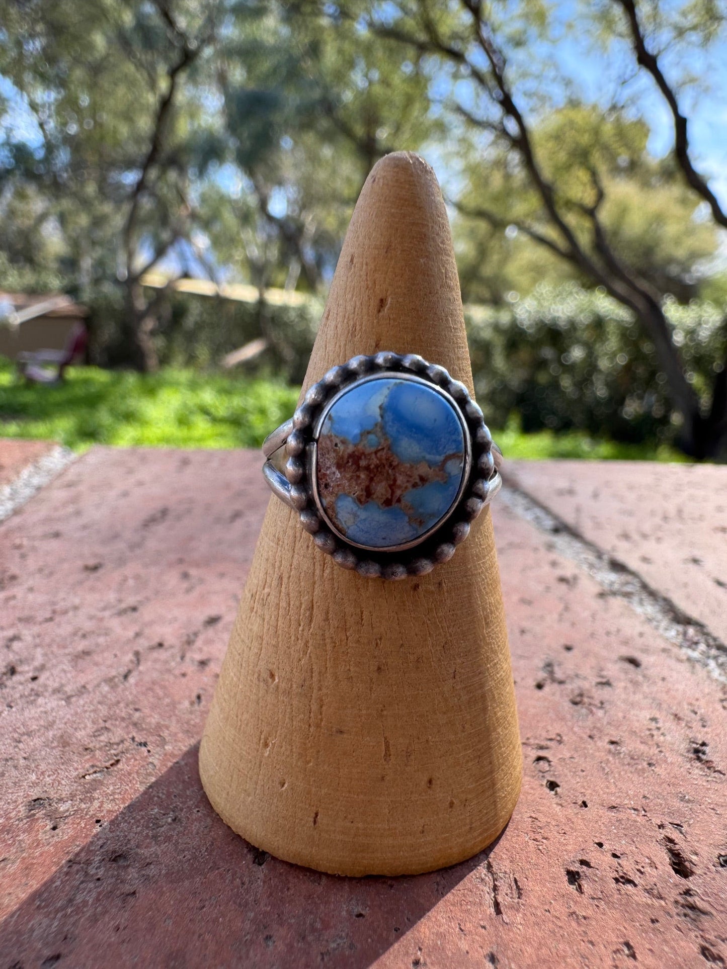 Handcrafted Round Golden Hills Turquoise & Sterling Silver Ring -DS
