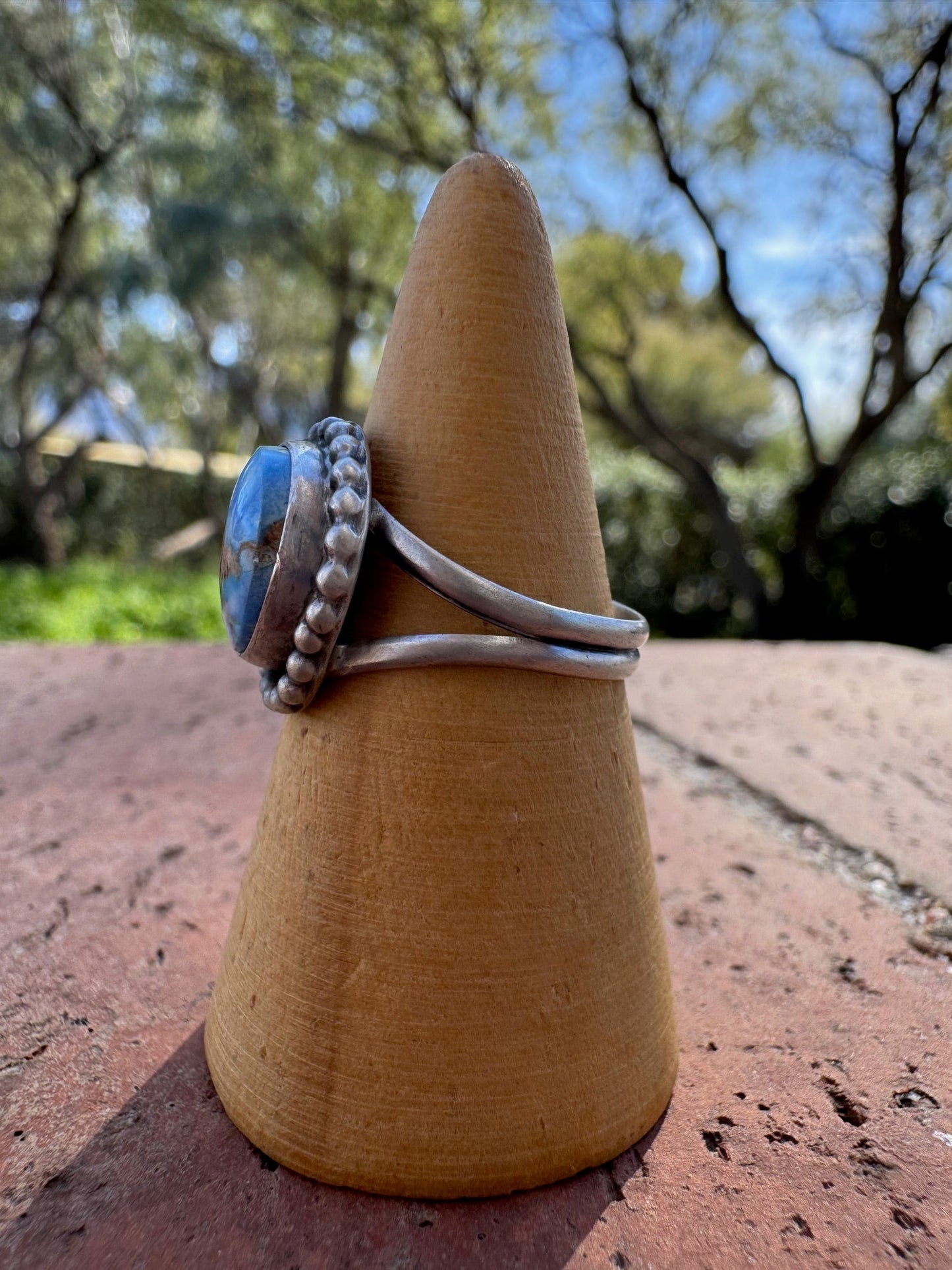 Handcrafted Round Golden Hills Turquoise & Sterling Silver Ring -DS