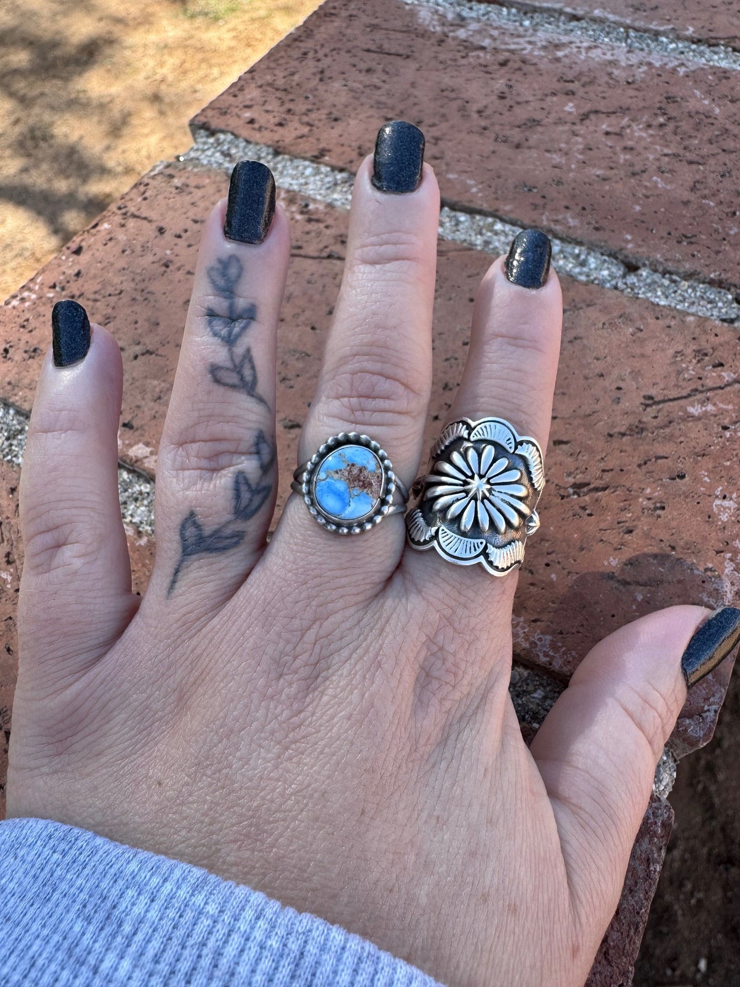Handcrafted Round Golden Hills Turquoise & Sterling Silver Ring -DS