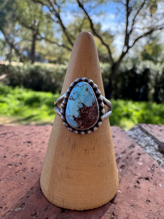 Handcrafted Teardrop Golden Hills Turquoise & Sterling Silver Ring -DS