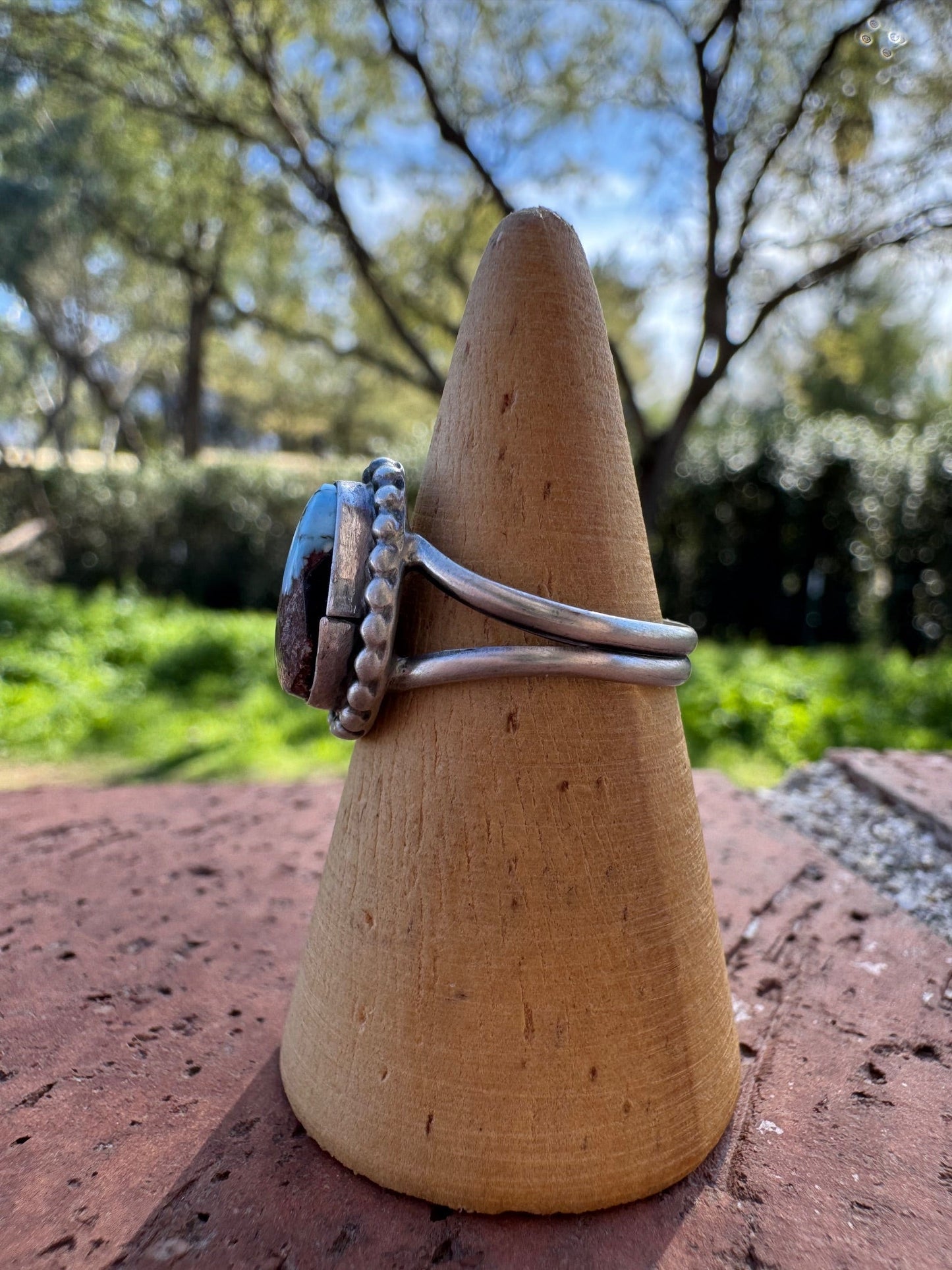Handcrafted Teardrop Golden Hills Turquoise & Sterling Silver Ring -DS