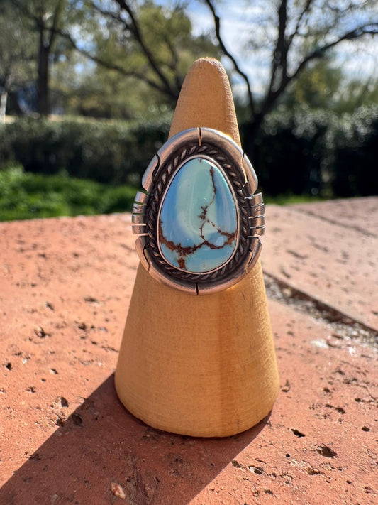Handcrafted Teardrop Golden Hills Turquoise & Sterling Silver Ring size 5.75 -DS