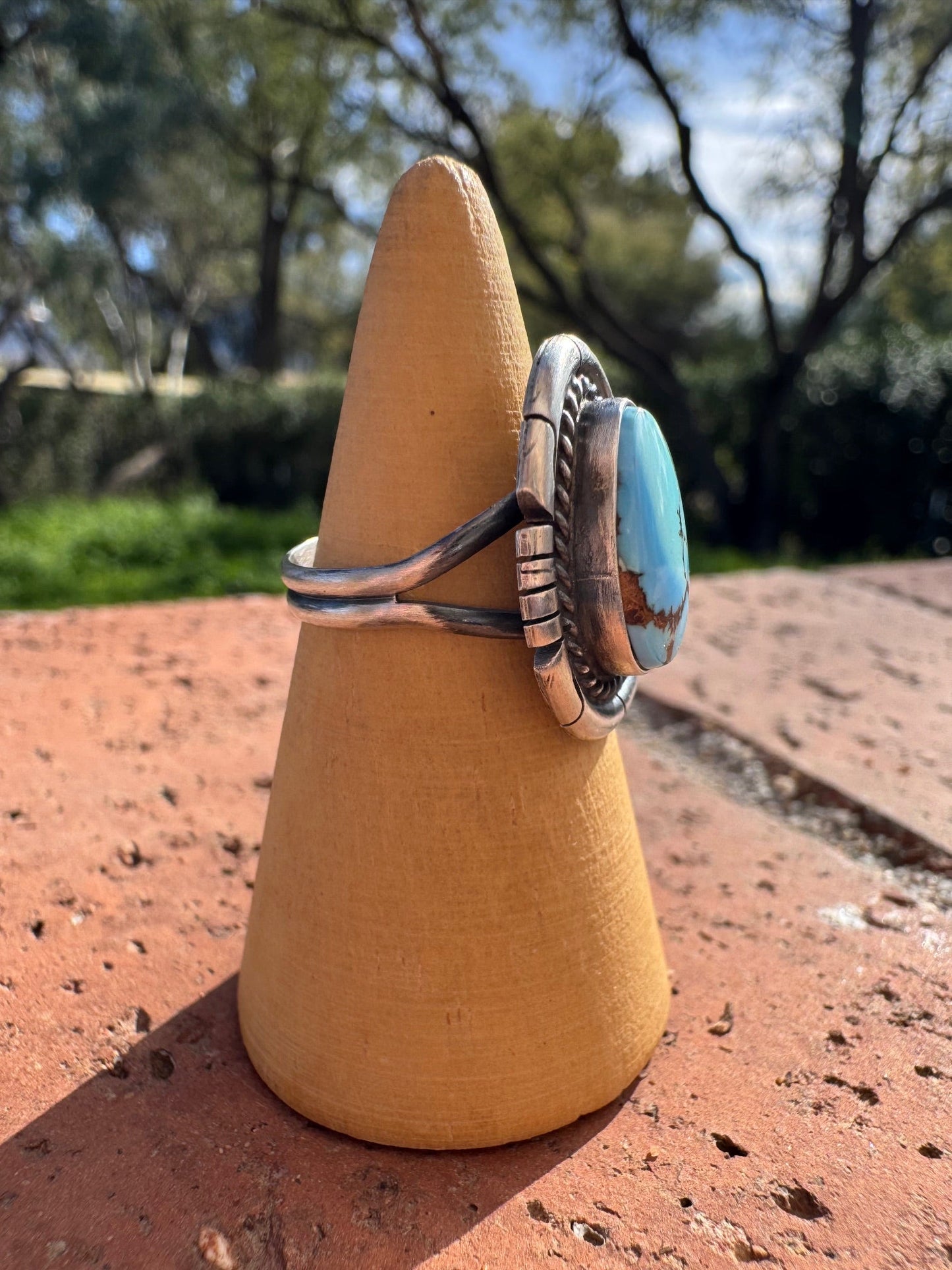 Handcrafted Teardrop Golden Hills Turquoise & Sterling Silver Ring size 5.75 -DS