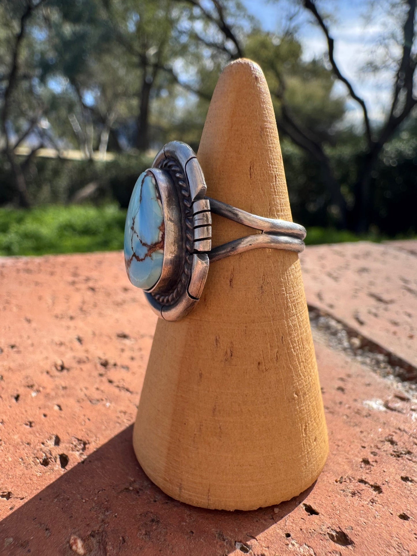 Handcrafted Teardrop Golden Hills Turquoise & Sterling Silver Ring size 5.75 -DS