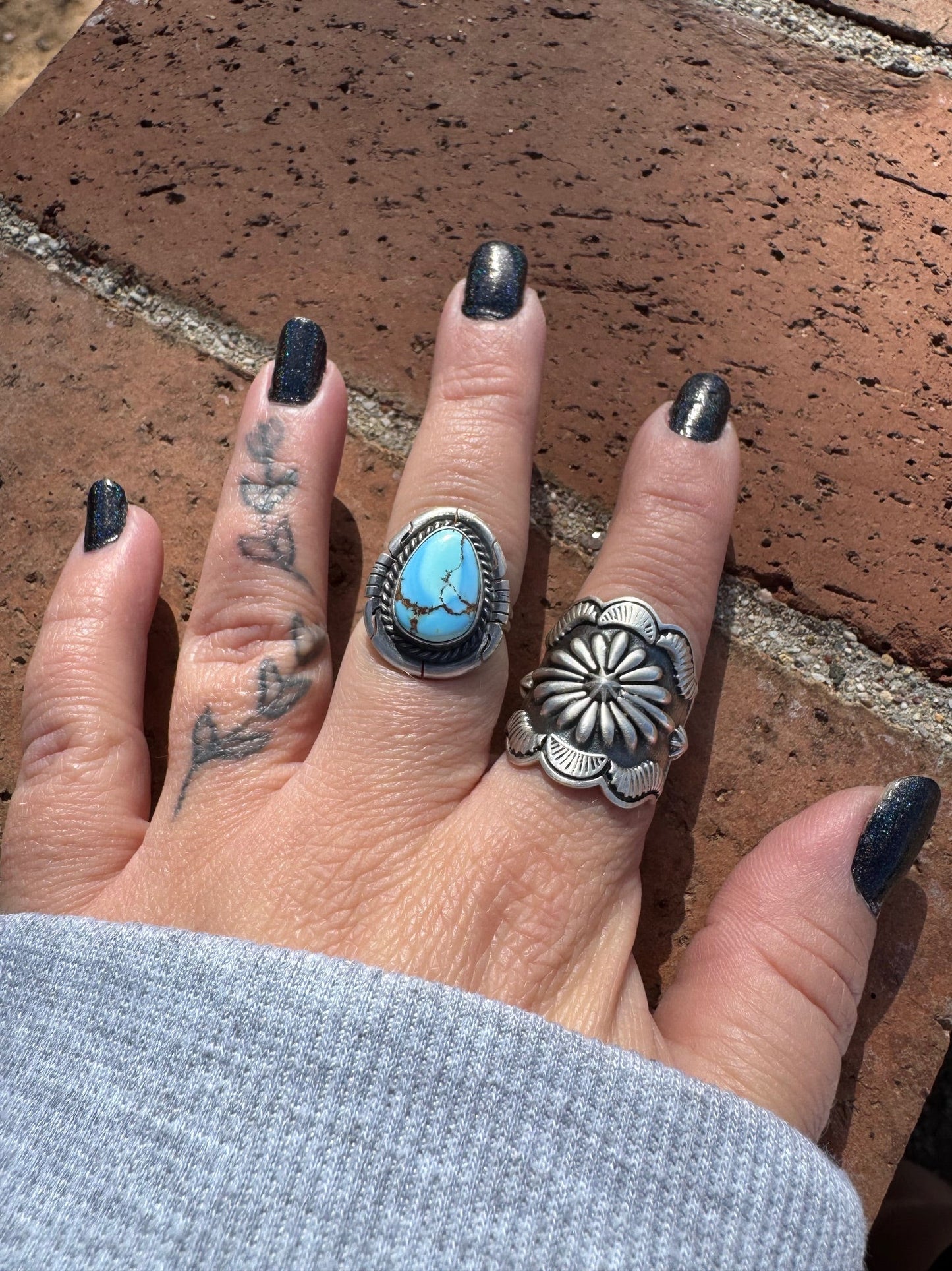 Handcrafted Teardrop Golden Hills Turquoise & Sterling Silver Ring size 5.75 -DS