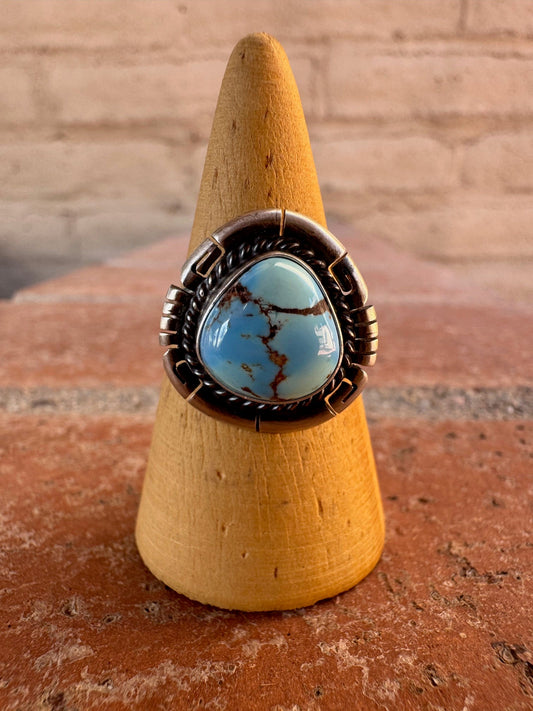 Handcrafted Teardrop Golden Hills Turquoise & Sterling Silver Ring size 8.5 -DS