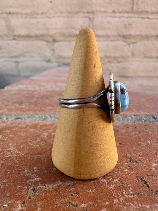 Handcrafted Teardrop Golden Hills Turquoise & Sterling Silver Ring size 8.5 -DS