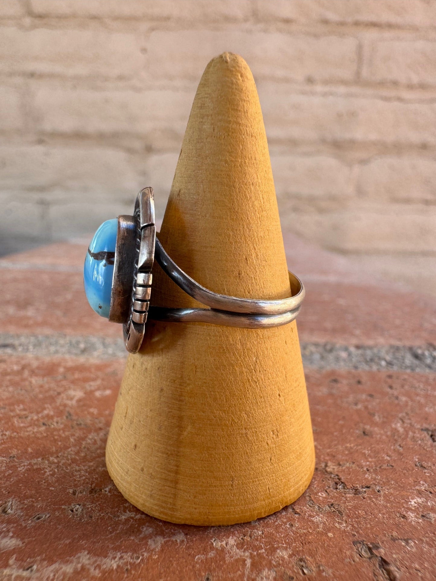 Handcrafted Teardrop Golden Hills Turquoise & Sterling Silver Ring size 8.5 -DS
