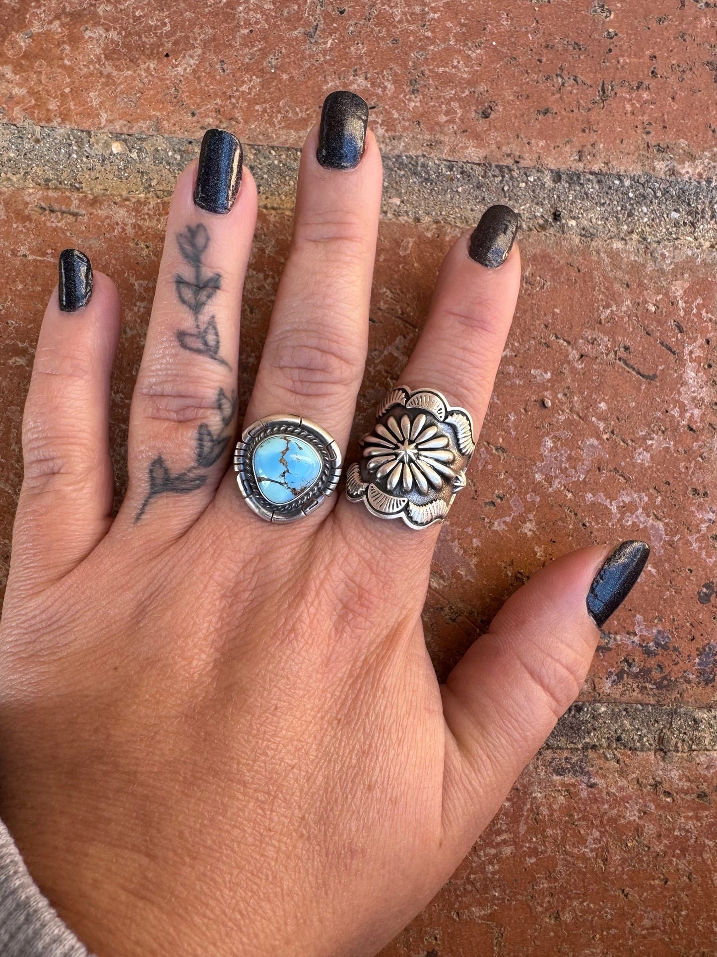 Handcrafted Teardrop Golden Hills Turquoise & Sterling Silver Ring size 8.5 -DS