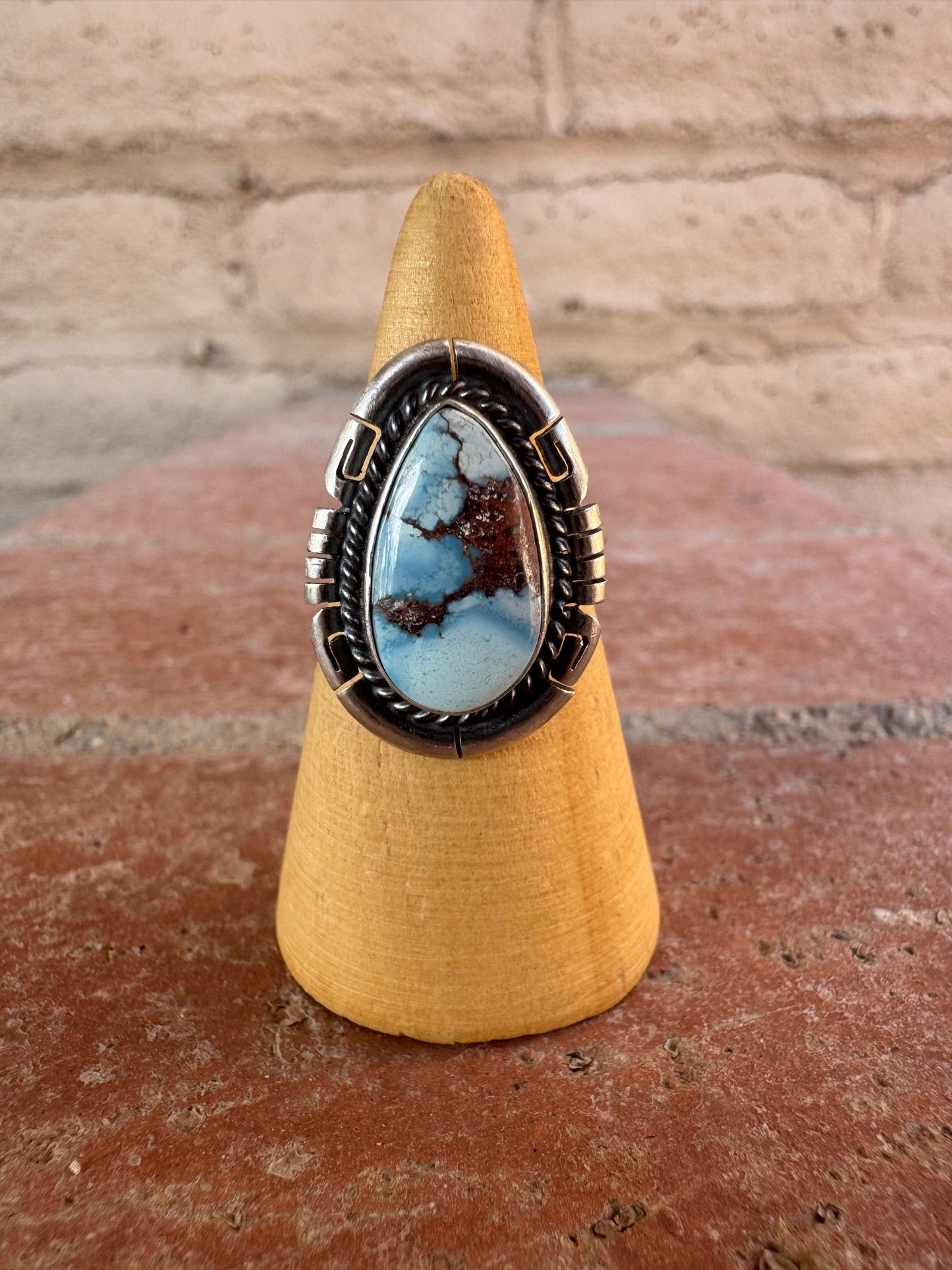 Handcrafted Teardrop Golden Hills Turquoise & Sterling Silver Ring size 6.5 -DS
