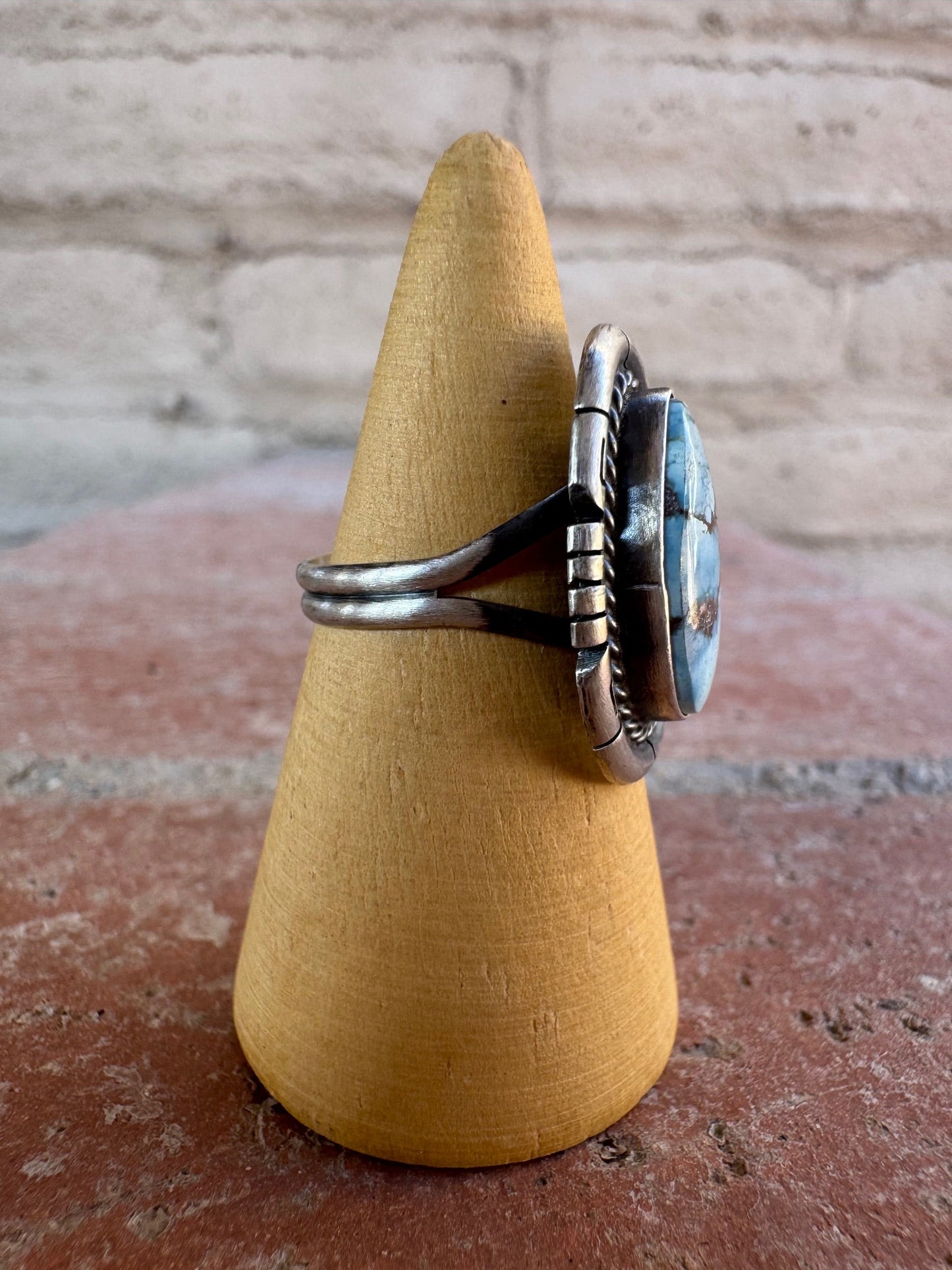 Handcrafted Teardrop Golden Hills Turquoise & Sterling Silver Ring size 6.5 -DS