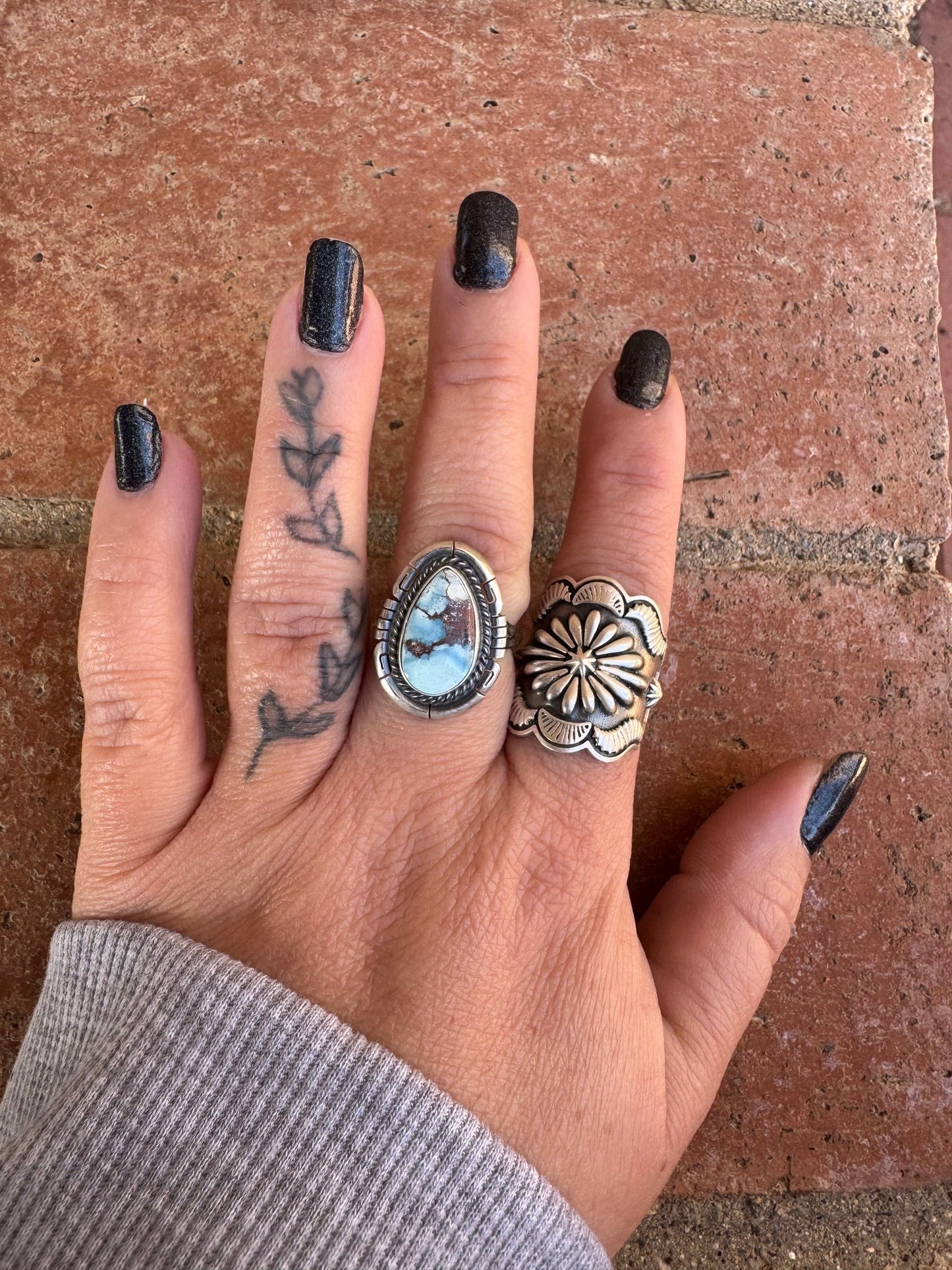Handcrafted Teardrop Golden Hills Turquoise & Sterling Silver Ring size 6.5 -DS
