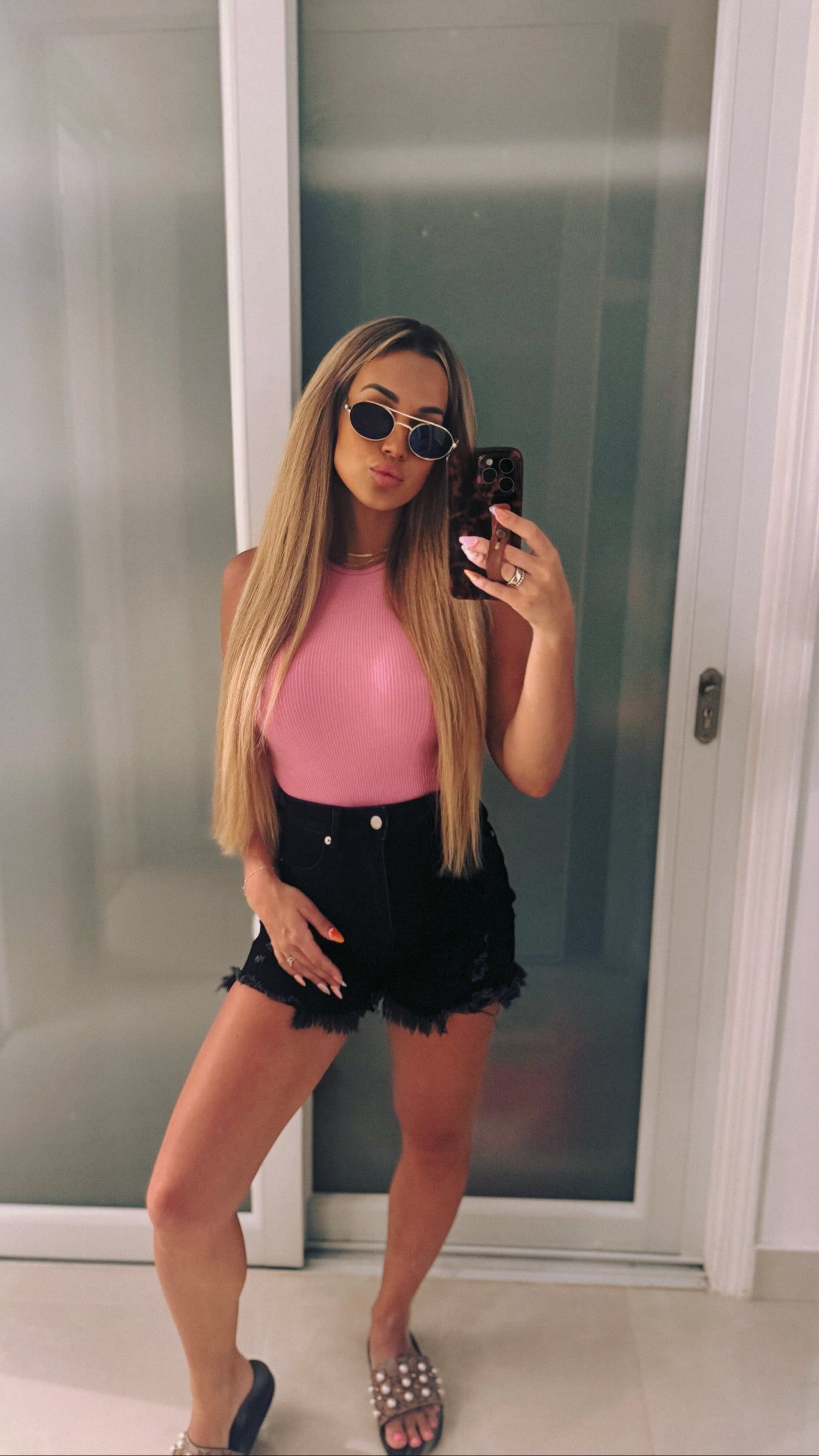 On The Go Distressed Shorts - Black- DS