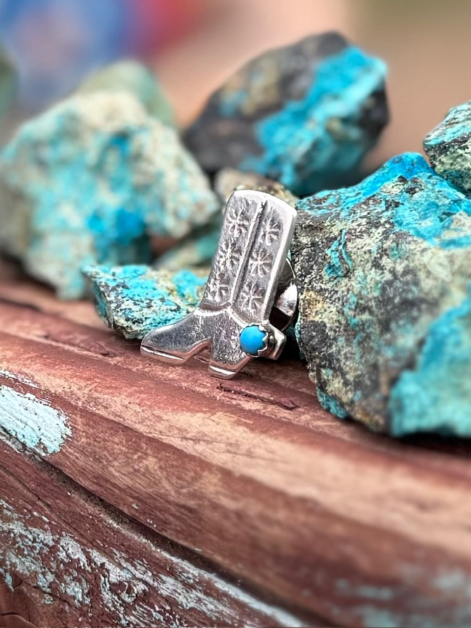 Handcrafted Sterling Silver & Turquoise Cowboy Boot Hat Pin -DS