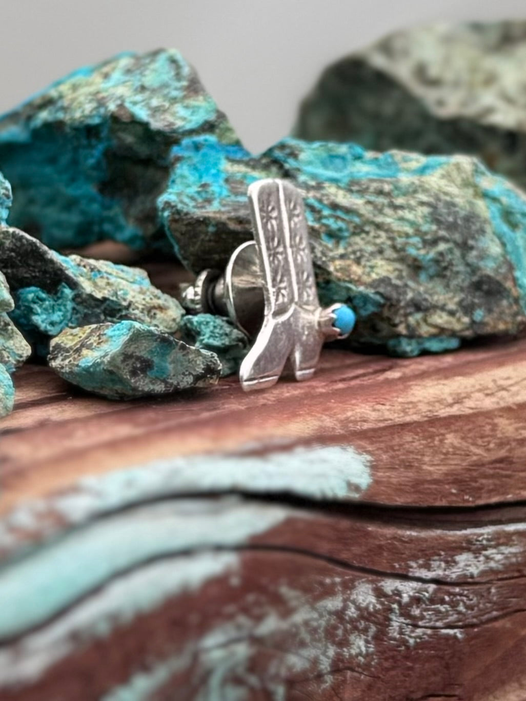 Handcrafted Sterling Silver & Turquoise Cowboy Boot Hat Pin -DS