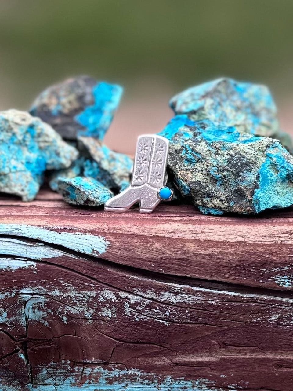 Handcrafted Sterling Silver & Turquoise Cowboy Boot Hat Pin -DS