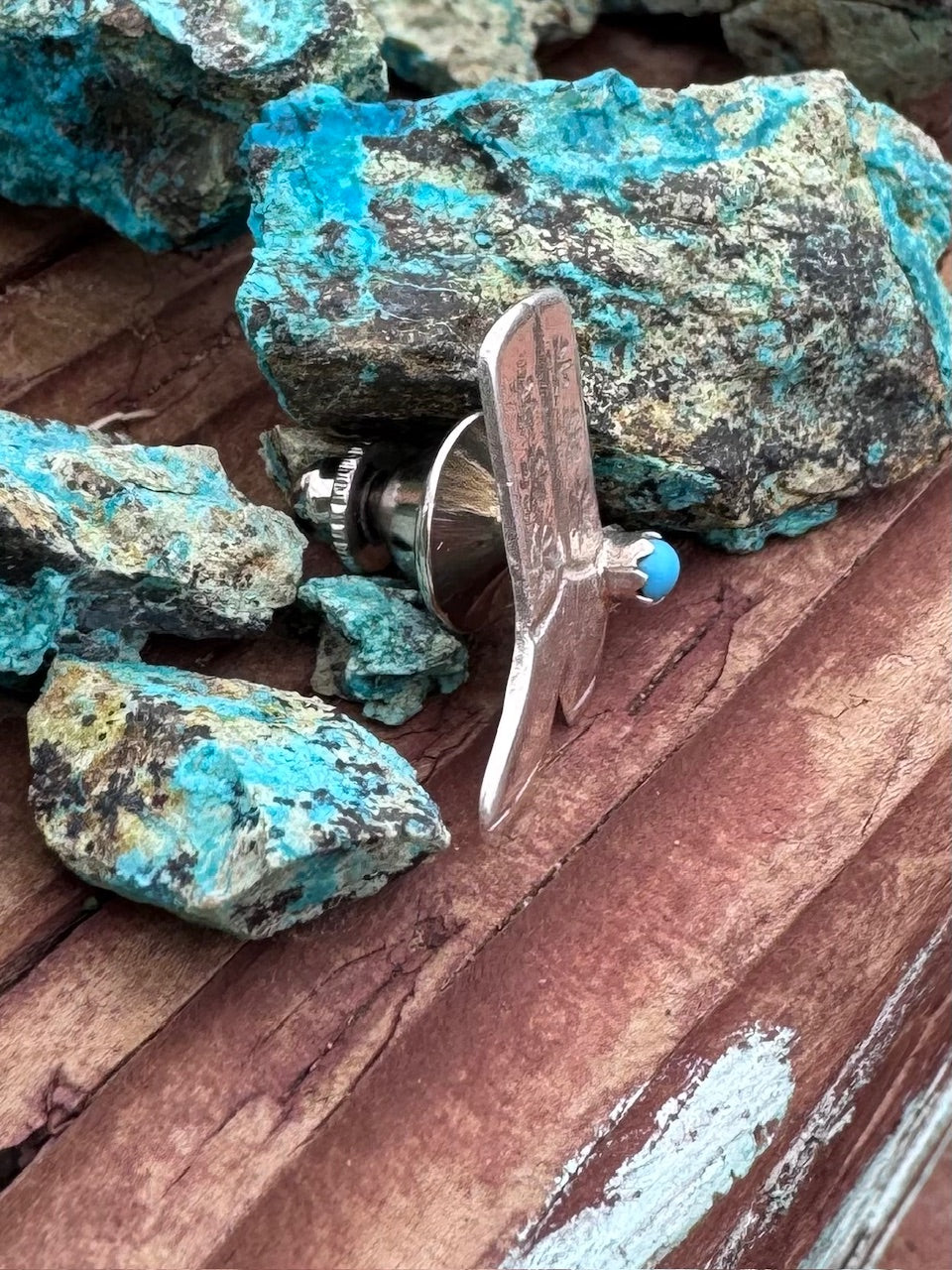 Handcrafted Sterling Silver & Turquoise Cowboy Boot Hat Pin -DS