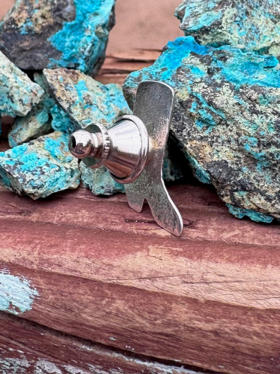 Handcrafted Sterling Silver & Turquoise Cowboy Boot Hat Pin -DS