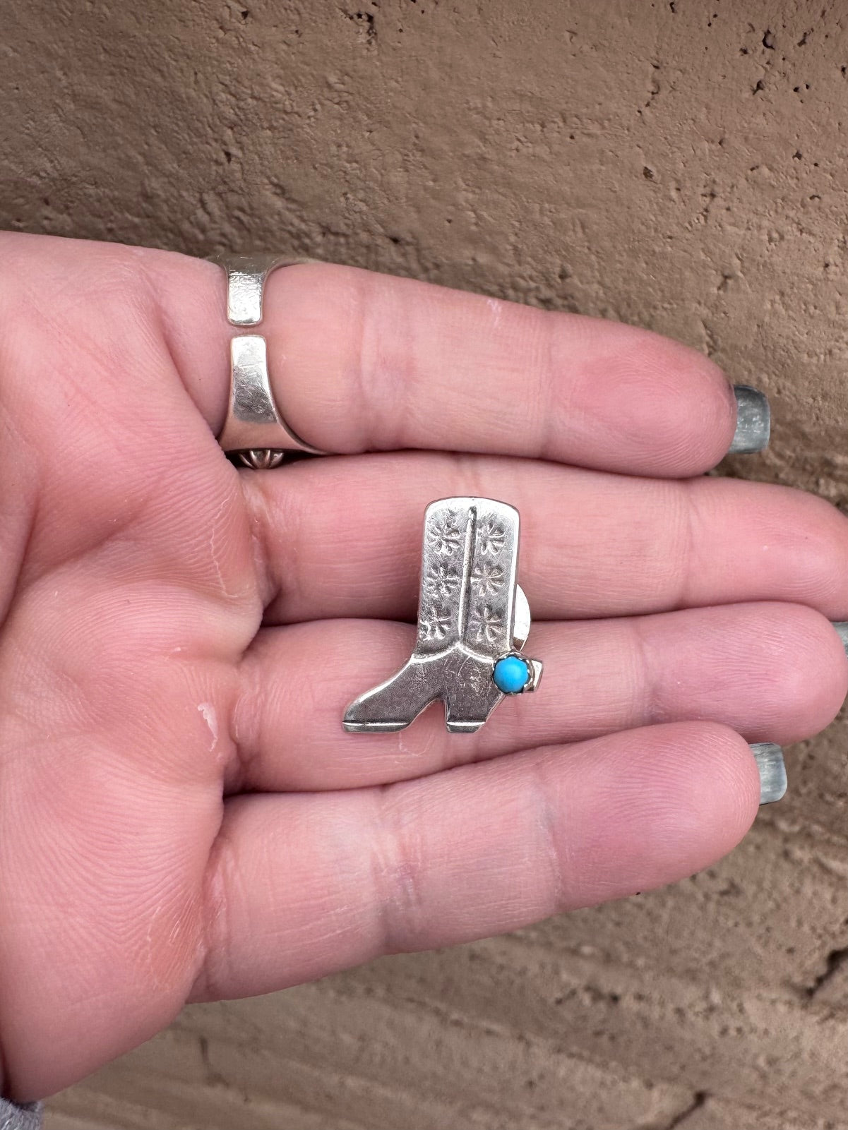 Handcrafted Sterling Silver & Turquoise Cowboy Boot Hat Pin -DS