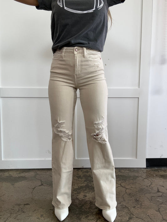 More To Come High Waist Distressed Wide Leg Jeans -DS