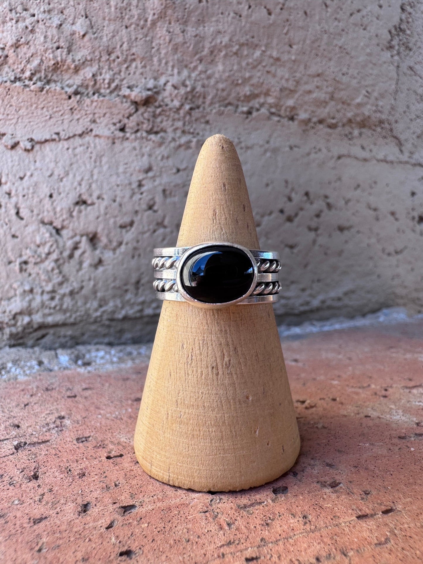Handcrafted Black Onyx & Sterling Silver Band Ring -DS