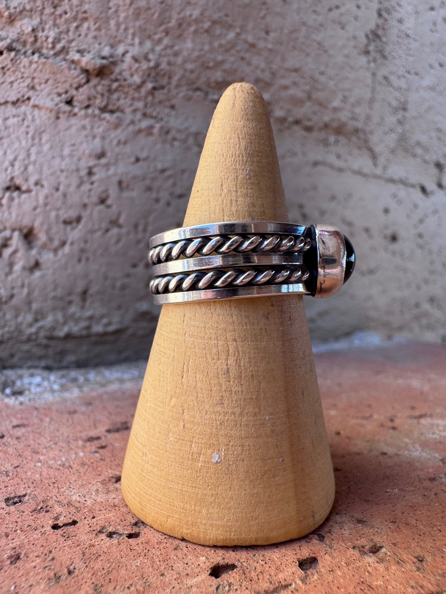 Handcrafted Black Onyx & Sterling Silver Band Ring -DS