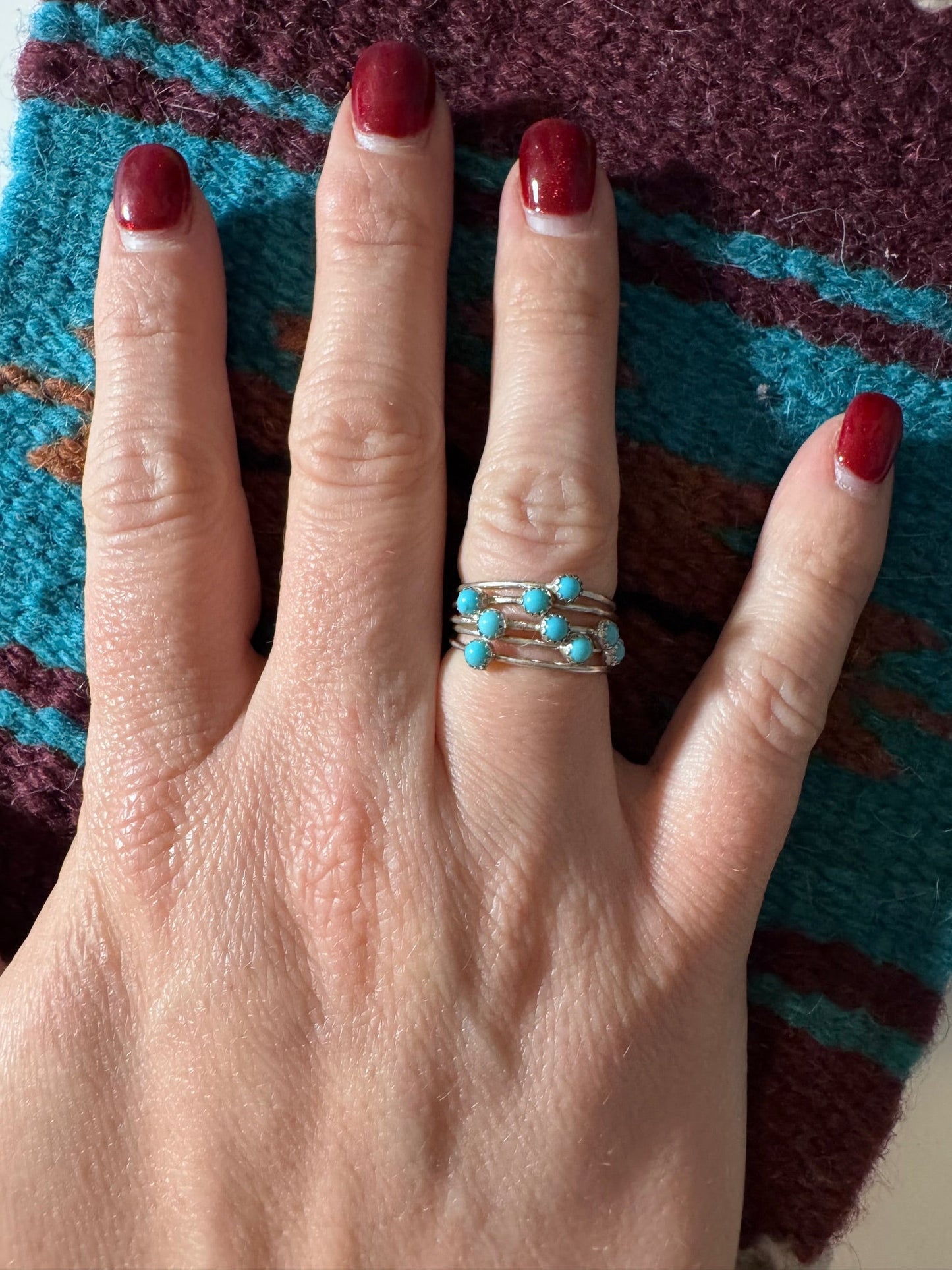 Handcrafted Sterling Silver & Turquoise 5 Stacker Ring -DS